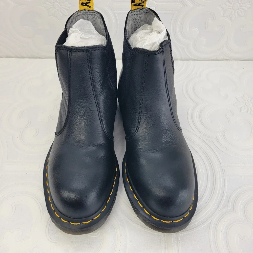Dr Martens 2976 Black Leather Chelsea Boots Womens 6 Yellow Stitching Ankle Boot